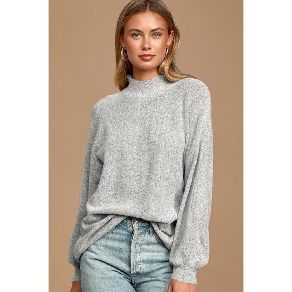 Lulus Cozy Perfection Grey Dolman Sleeve Sweater Top - Size L